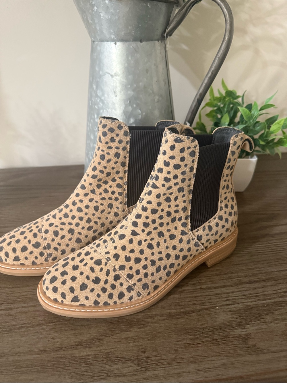 Toms Leopard-Print Chelsea Booties in Tan and Black